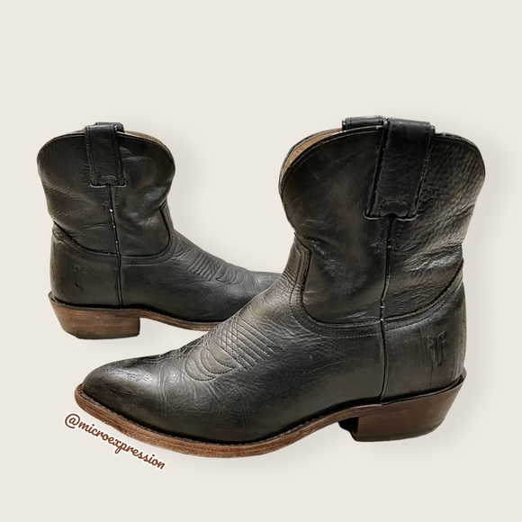 $358 Frye Billy Pull On Black Real Leather Southern Comfy Cute Cowboy Ankle Boot - Picture 16 of 16